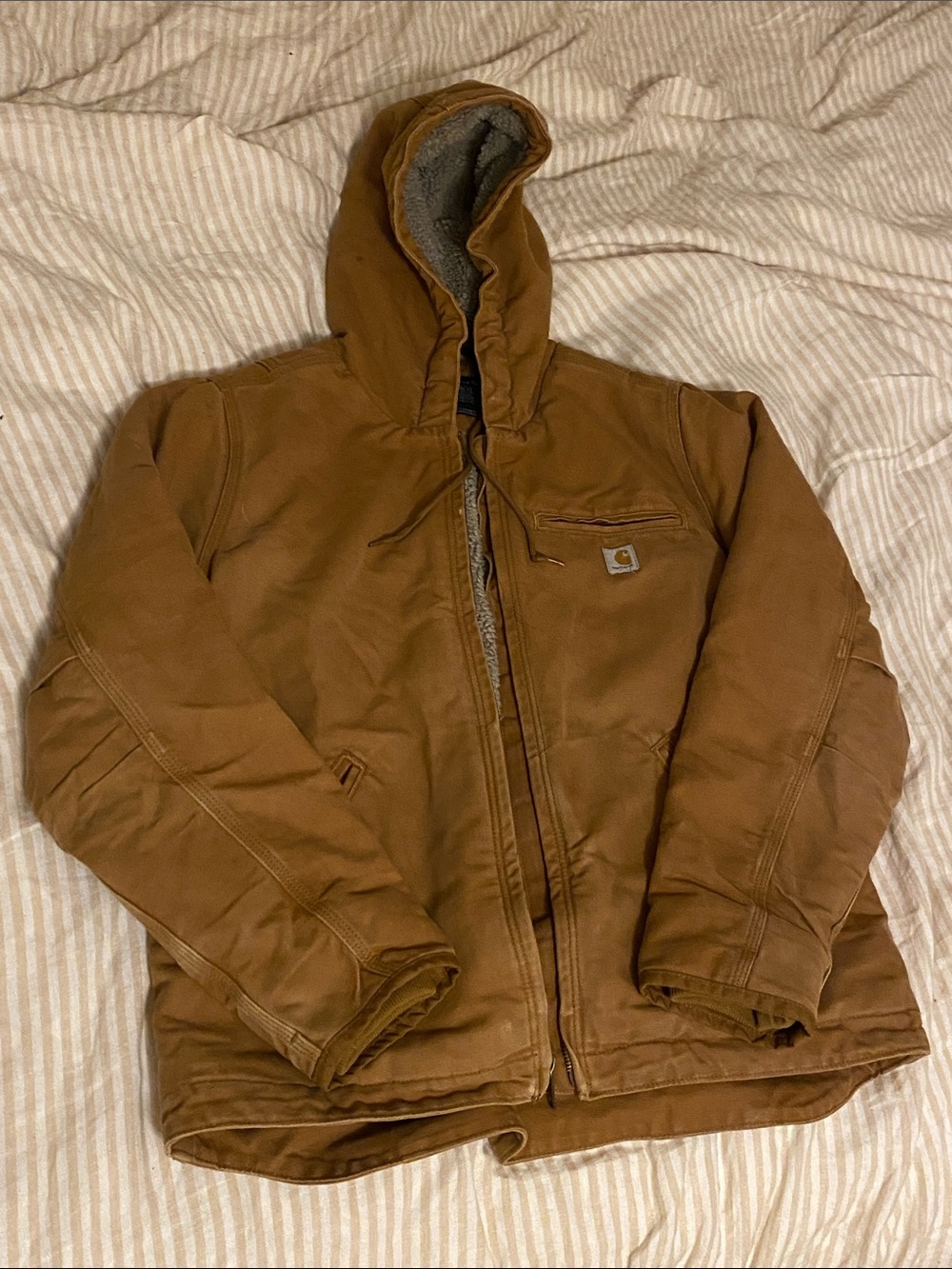 Carhartt Tan Hooded Puffer Work Coat